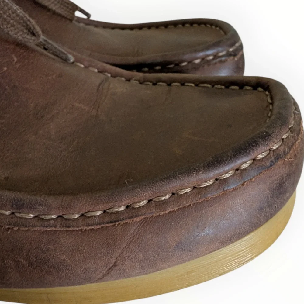 Clarks Collection Wallabee Classic Brown Leather Moc Toe EVO Shoes Size 10 Mens
